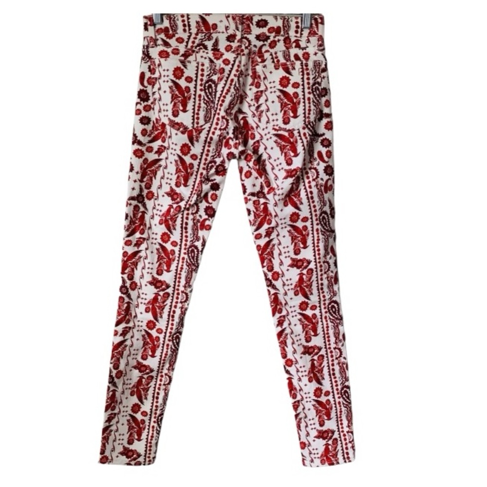 ❤️ Rebecca Minkoff Bleeker Skinny Red & White Paisley Bird Print Jeans Size 28 - Picture 2 of 8